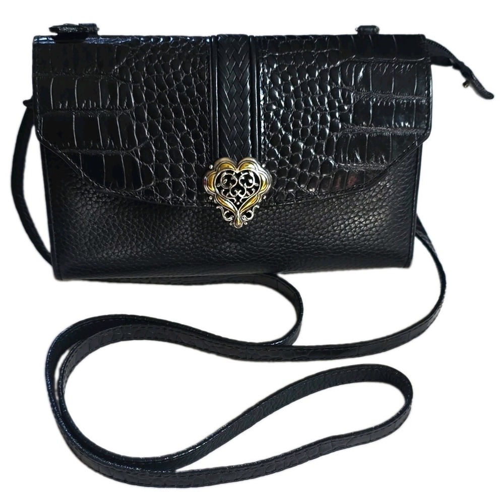 Brighton Black Leather Contempo Heart Crossbody Wallet Organizer Bag